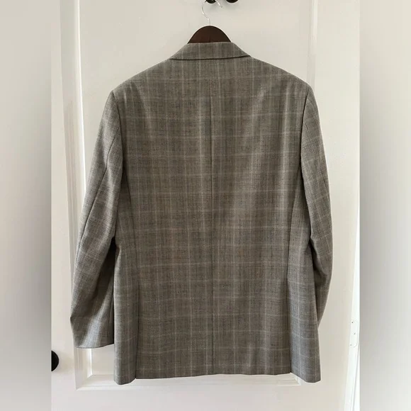 Couture Italian Beige Glen Plaid Super 150s Wool Blazer